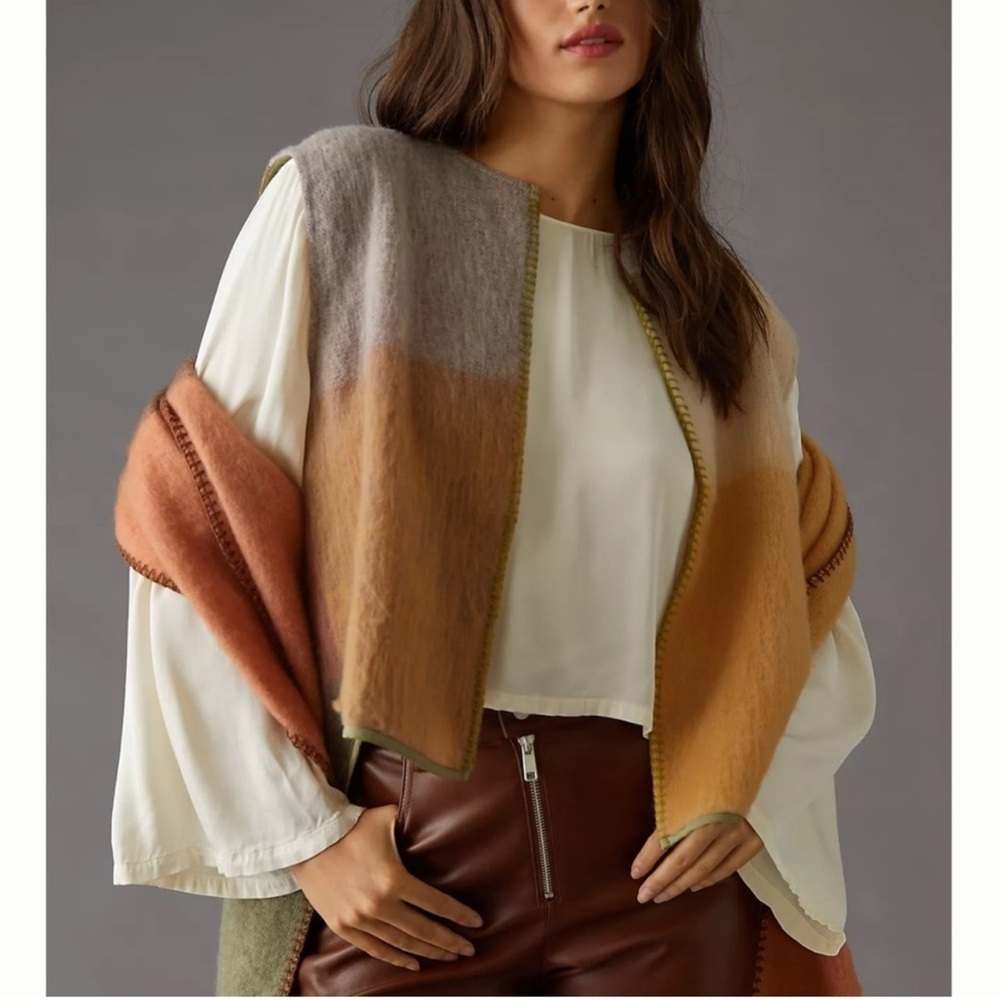 Anthropologie Pilcro Vest Womens One Size Neutral Colors Blocked Open Front